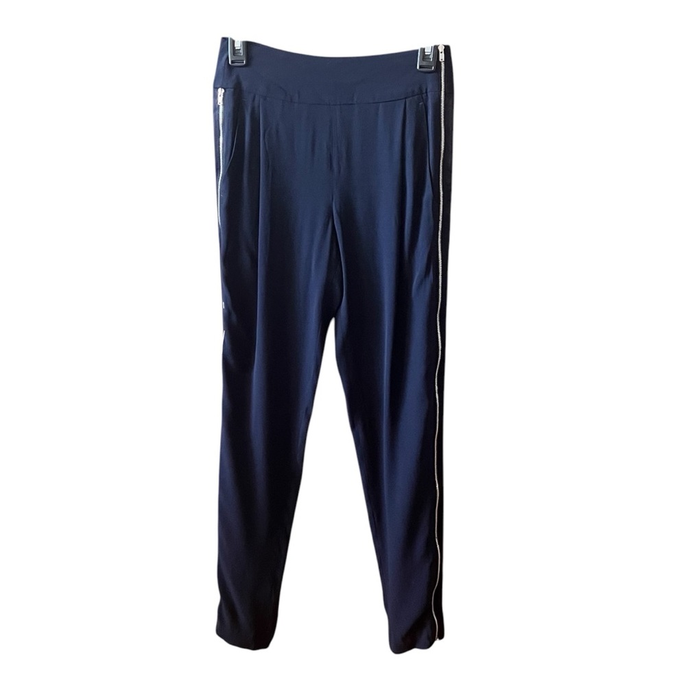 A.L.C. Side Zip Trousers Blue/Blk Trim SZ 2 High Rise Pockets Casual Evening - Picture 6 of 16